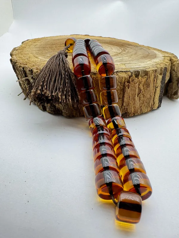 Handmade Fire Amber Prayer Beads with Stylish Dyed Rope Design