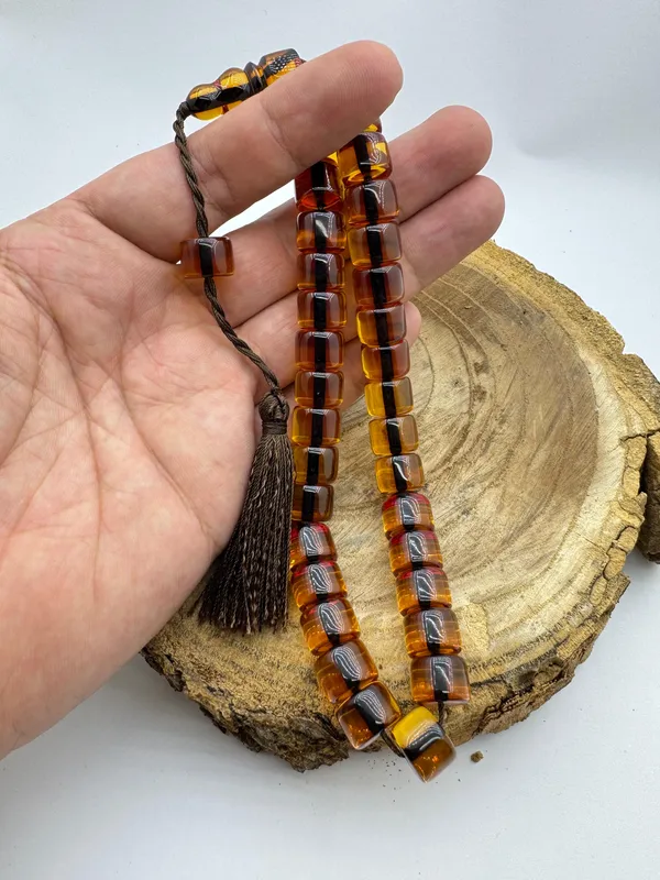 Handmade Fire Amber Prayer Beads with Stylish Dyed Rope Design