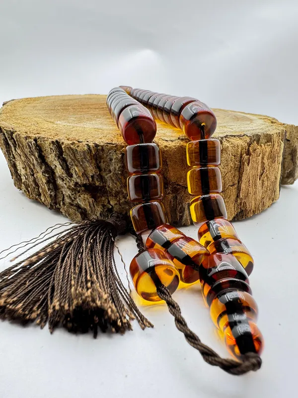 Handmade Fire Amber Prayer Beads with Stylish Dyed Rope Design