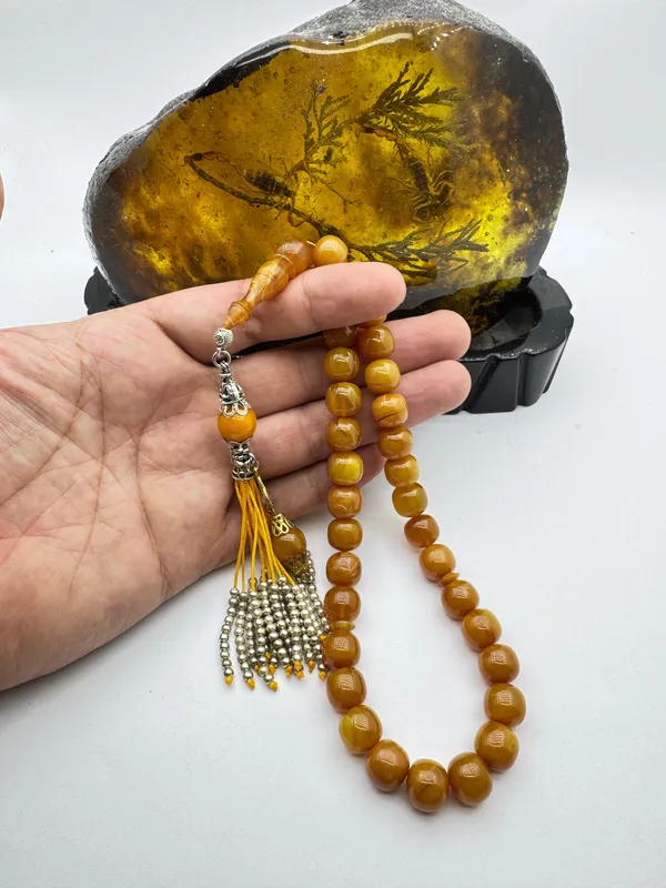 Handmade Amber Prayer Beads with Impressive Color
