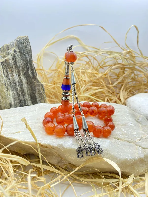 Handmade Amber Prayer Beads with Silver Workmanship