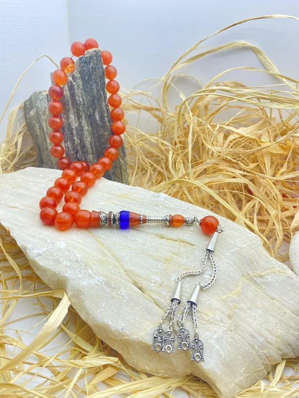 Handmade Amber Prayer Beads with Silver Workmanship