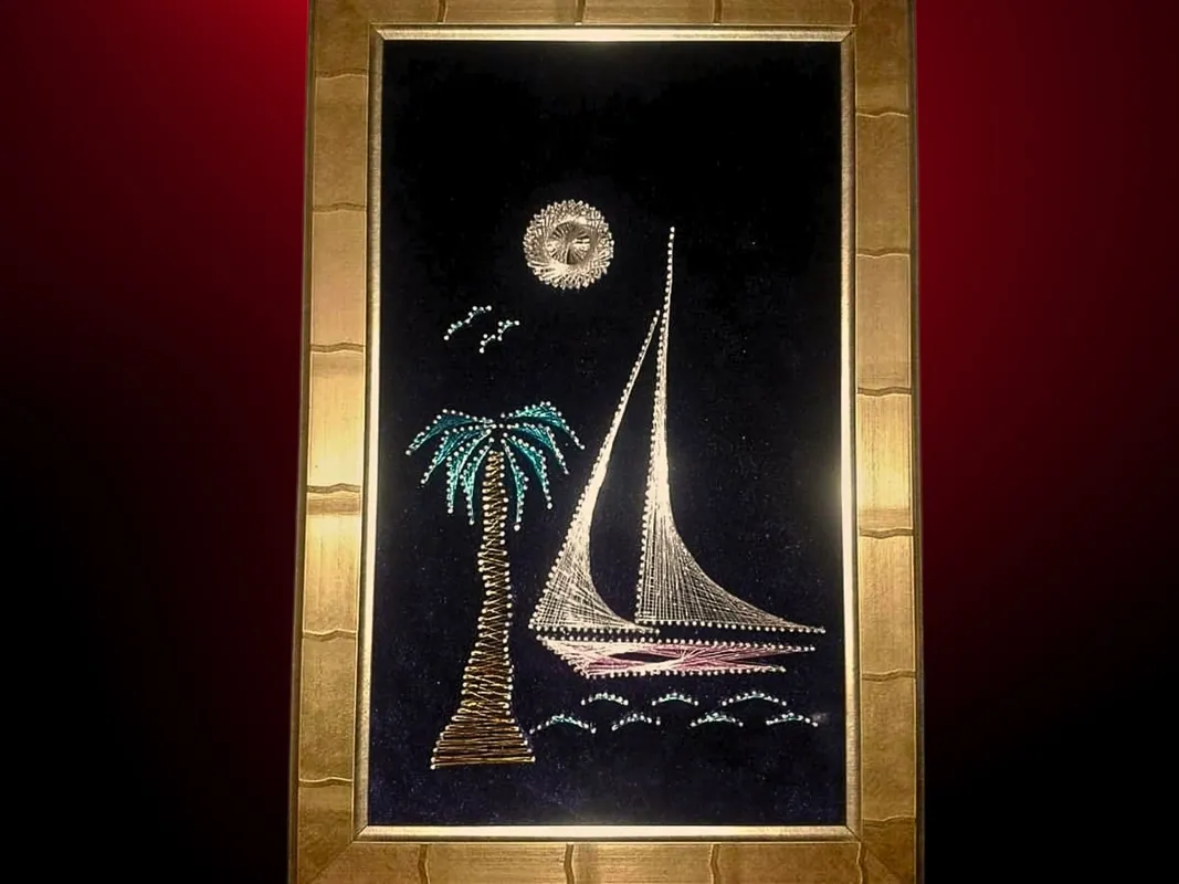 El Yapımı Yelkenli ve Deniz Manzaralı Filografi Tablo  30x50 cm