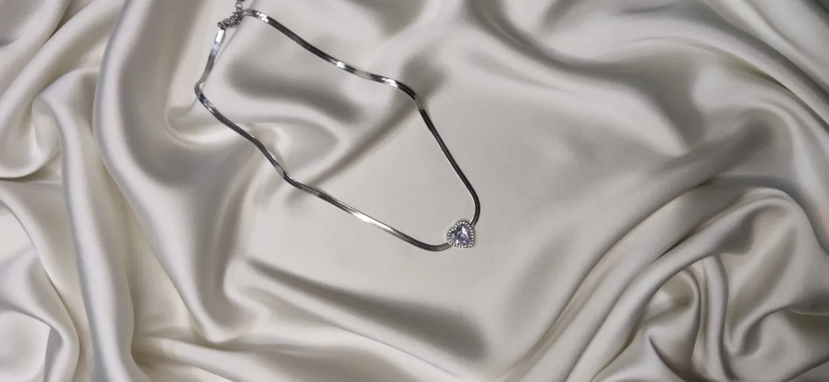 Minimal White Stone Stainless Steel Heart Necklace