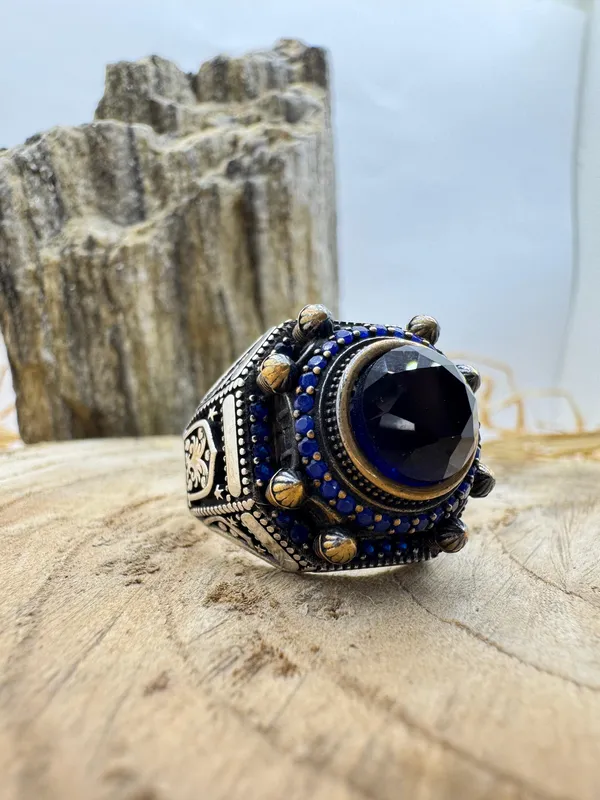 El İşçiliği Kubbe Süslemeli Ateş Kehribar Taş Yüzük