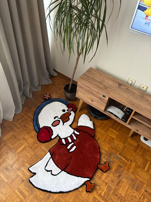 Hand-Woven Decorative Carpet with Cute Duck Characters