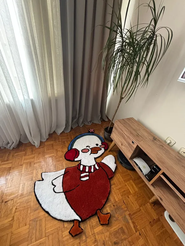 Hand-Woven Decorative Carpet with Cute Duck Characters