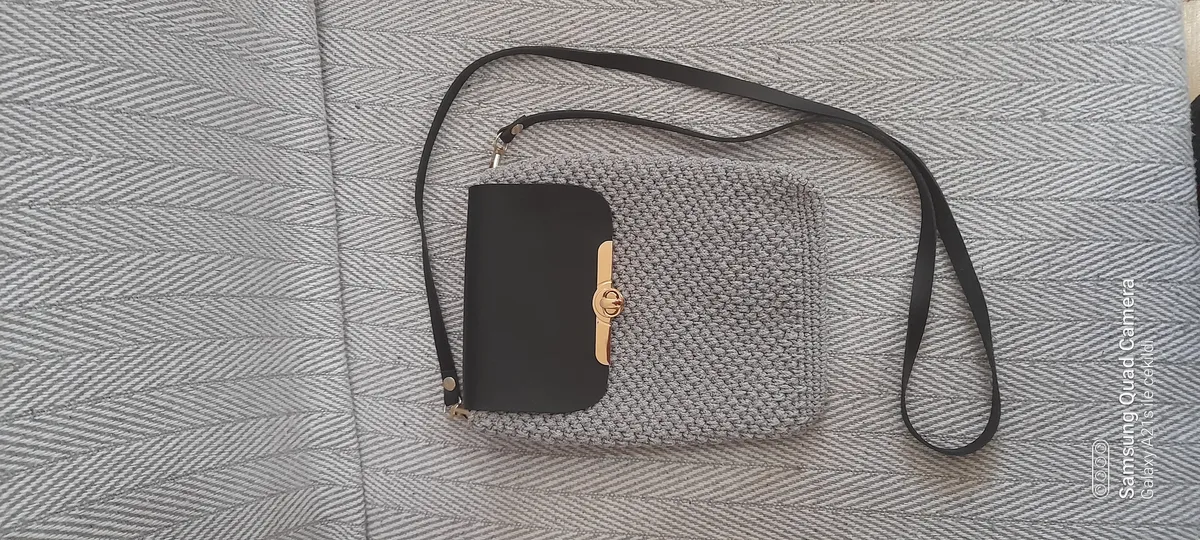 Handmade Macrame Crossbody Bag with Leather Cover