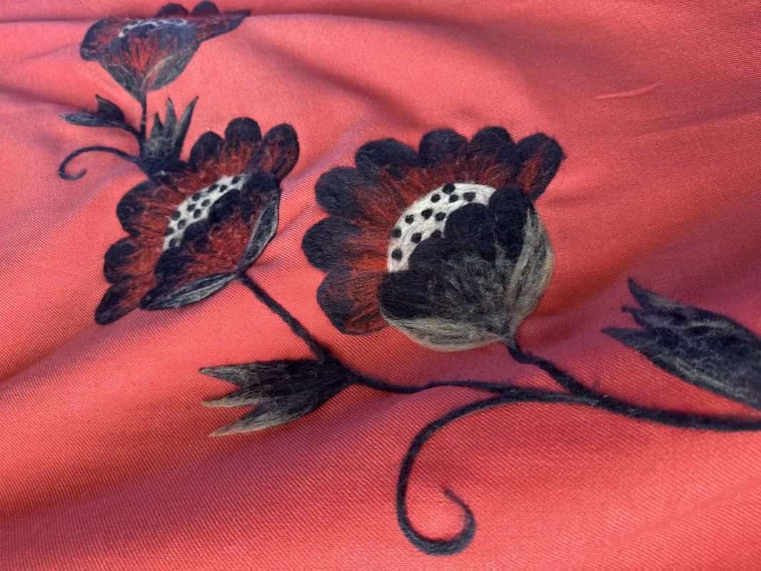 Felt Needlework Patterned Colorful Shawl with Flower Print
