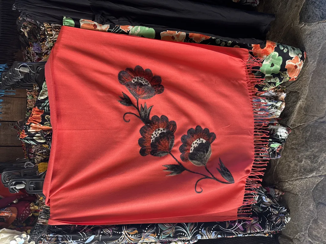 Felt Needlework Patterned Colorful Shawl with Flower Print