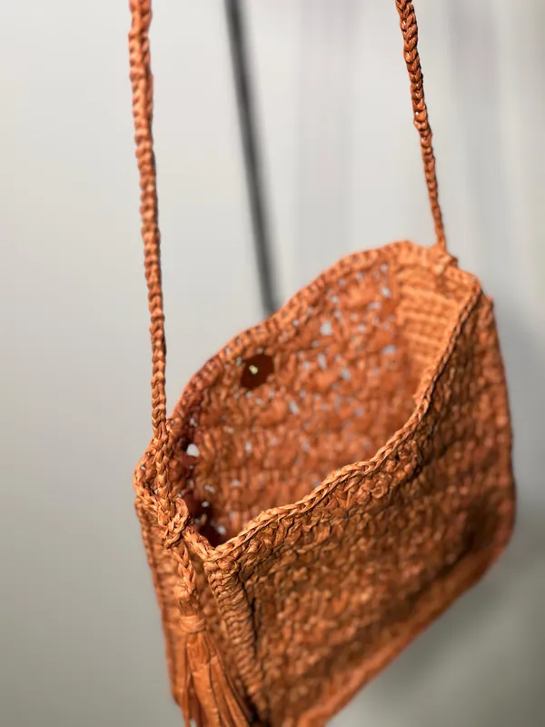 Mini Orange Bag with Straps Knitted with Imported Raffia