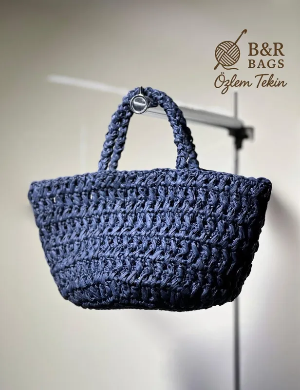 Handmade Bag Knitted with Imported Raffia Yarn in Navy Blue