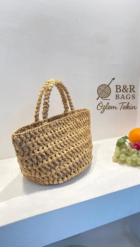 Hand Knitted Kraft Color Bag With Elegant Details