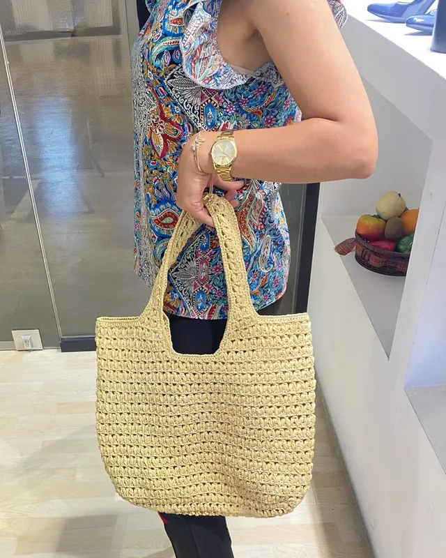 Milano Raffia Hand Knitted Cream Colored Bag