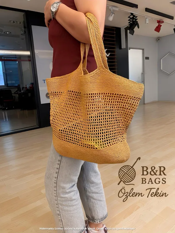Hand Knitted Satin Raffia Brown Bag