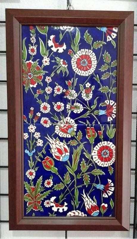 Night Garden Patterned 20x40 Iznik Tile Handmade Decorative Painting