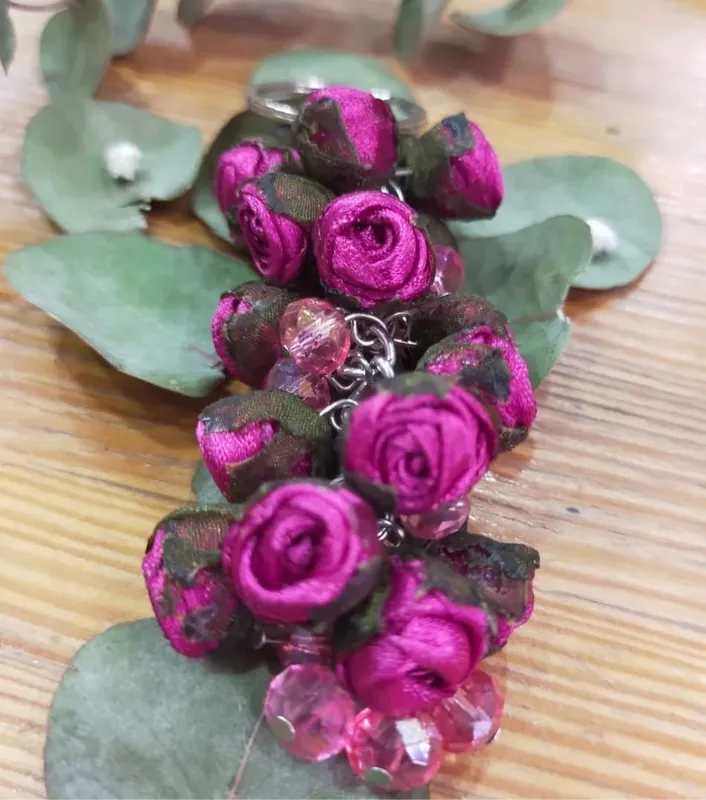 Satin Ribbon Rose Keychain Handmade Colorful Design