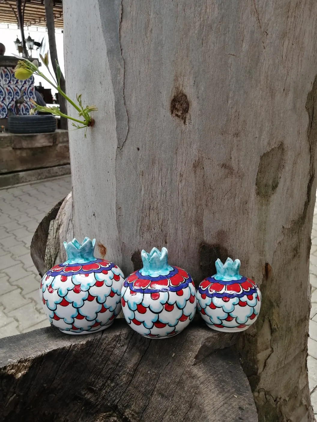 Handmade 3-Piece Ceramic Pomegranate Set – Iznik Pattern