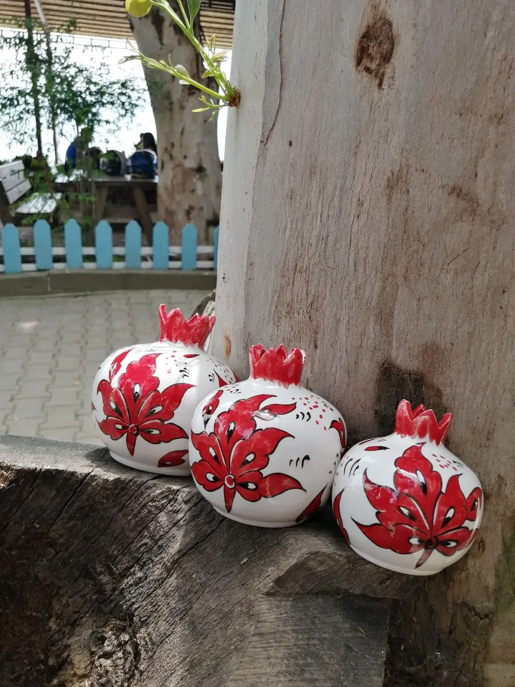 Stiliz Yaprak Desenli 3’lü Seramik Nar Takımı