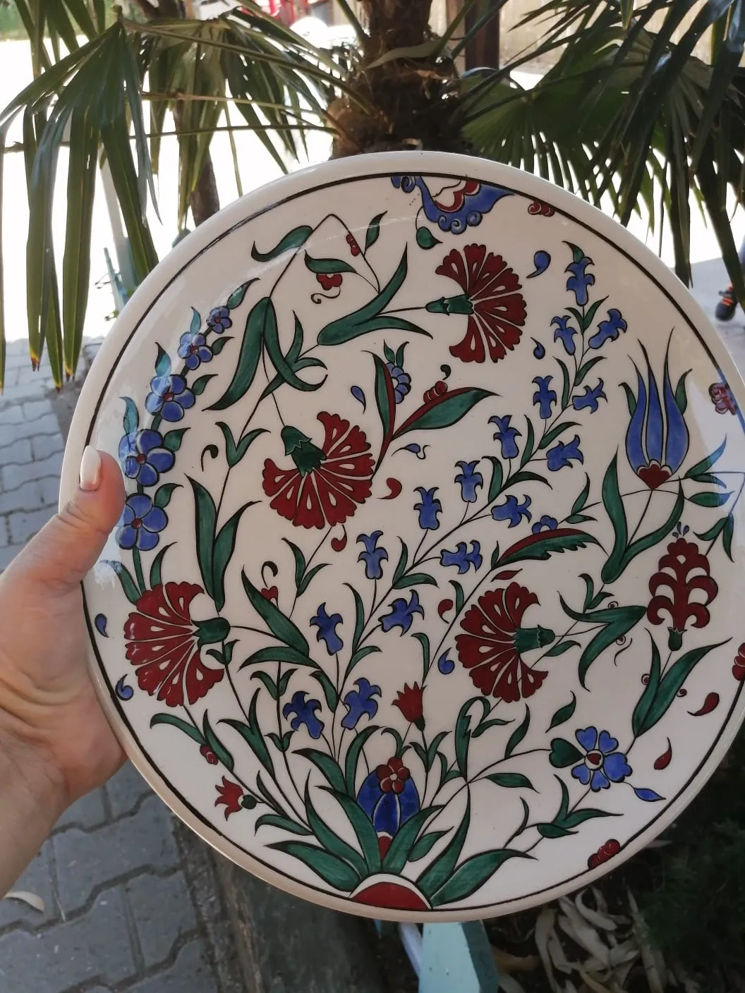 Handmade Ottoman Tile Plate with Tulip and Carnation Patterns