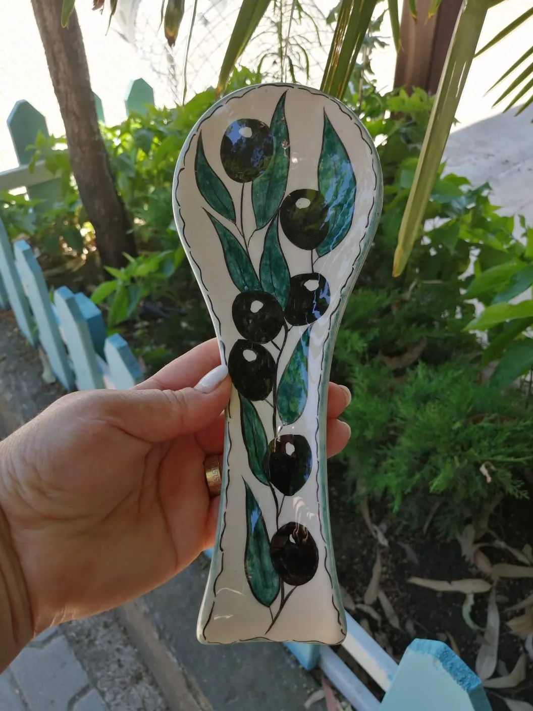 Handmade Iznik Tile Spoon with Olive Motif