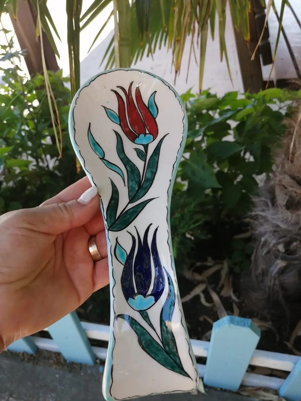 Handmade Iznik Tile Spoon with Tulip Motif