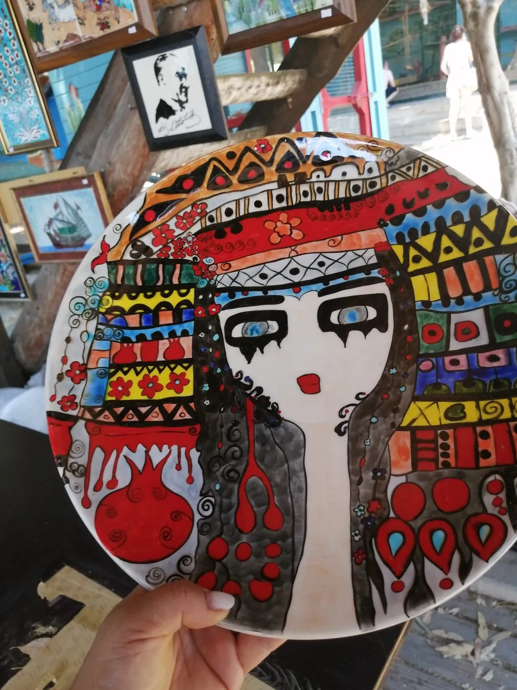 Modern Anatolian Woman Themed Colorful Hand Painted Art Ceramic Plate