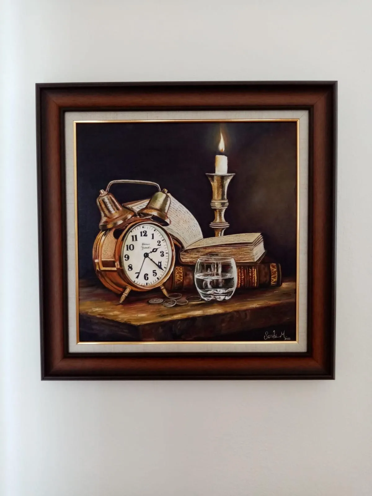 Mum Işığında Kitaplar Temalı Yağlı Tablo