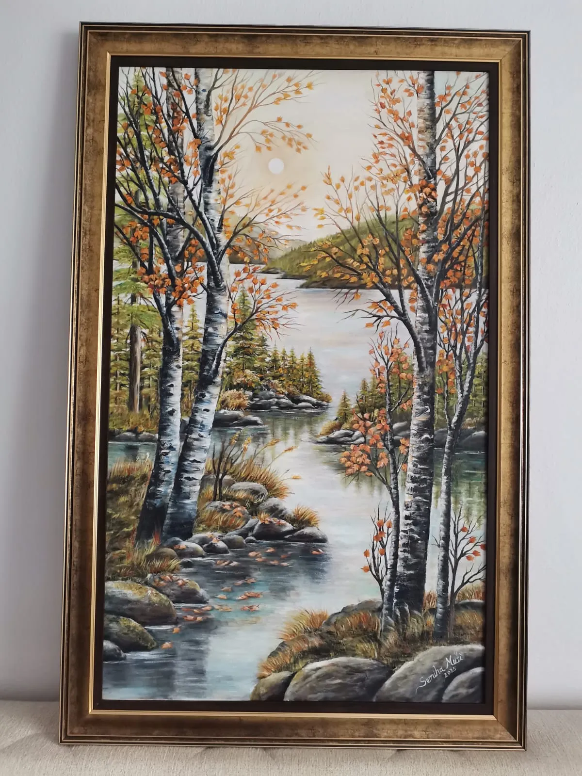 Autumn River Landscape Oil Painting
