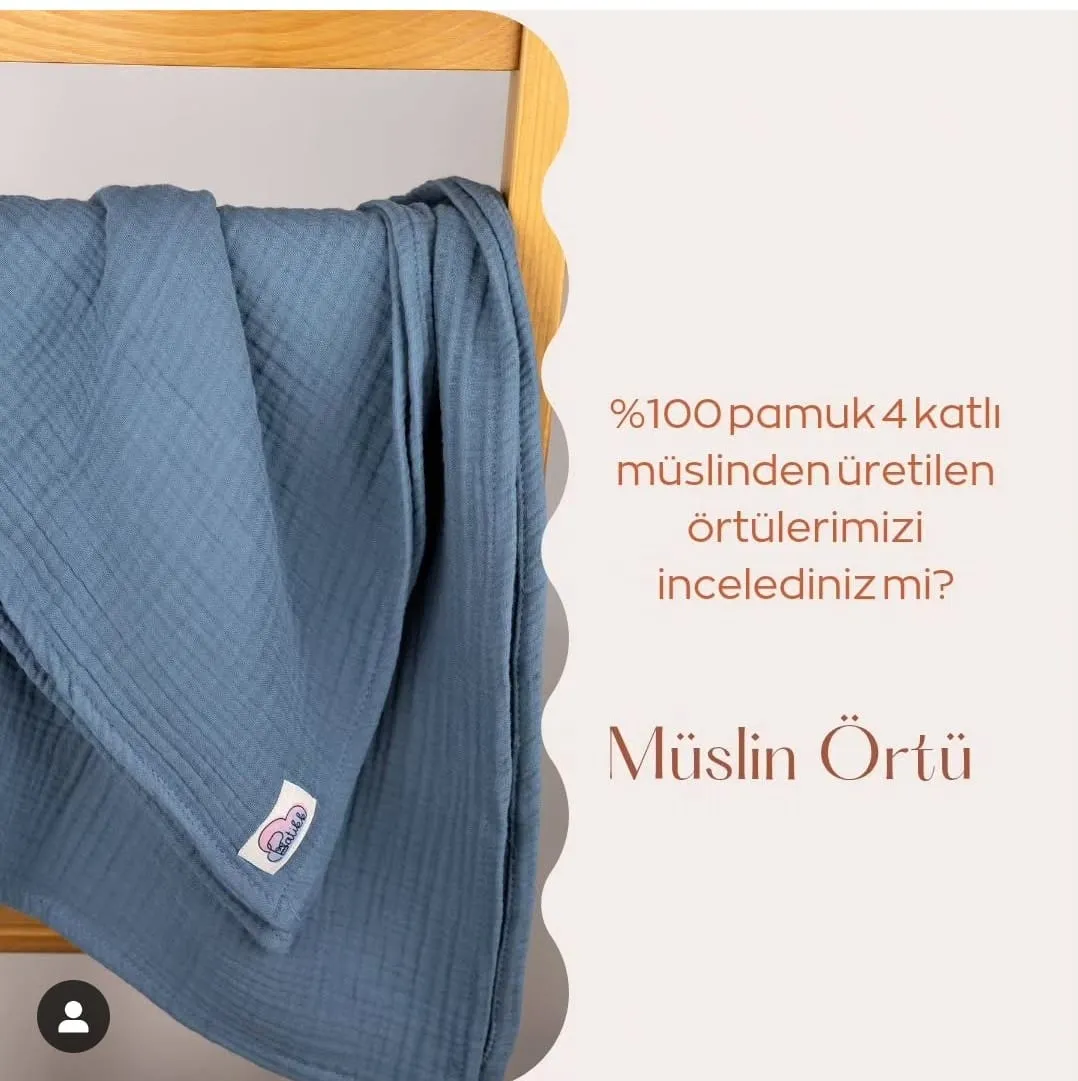%100 Pamuk 4 Katlı Müslin Örtü – 100×100 cm