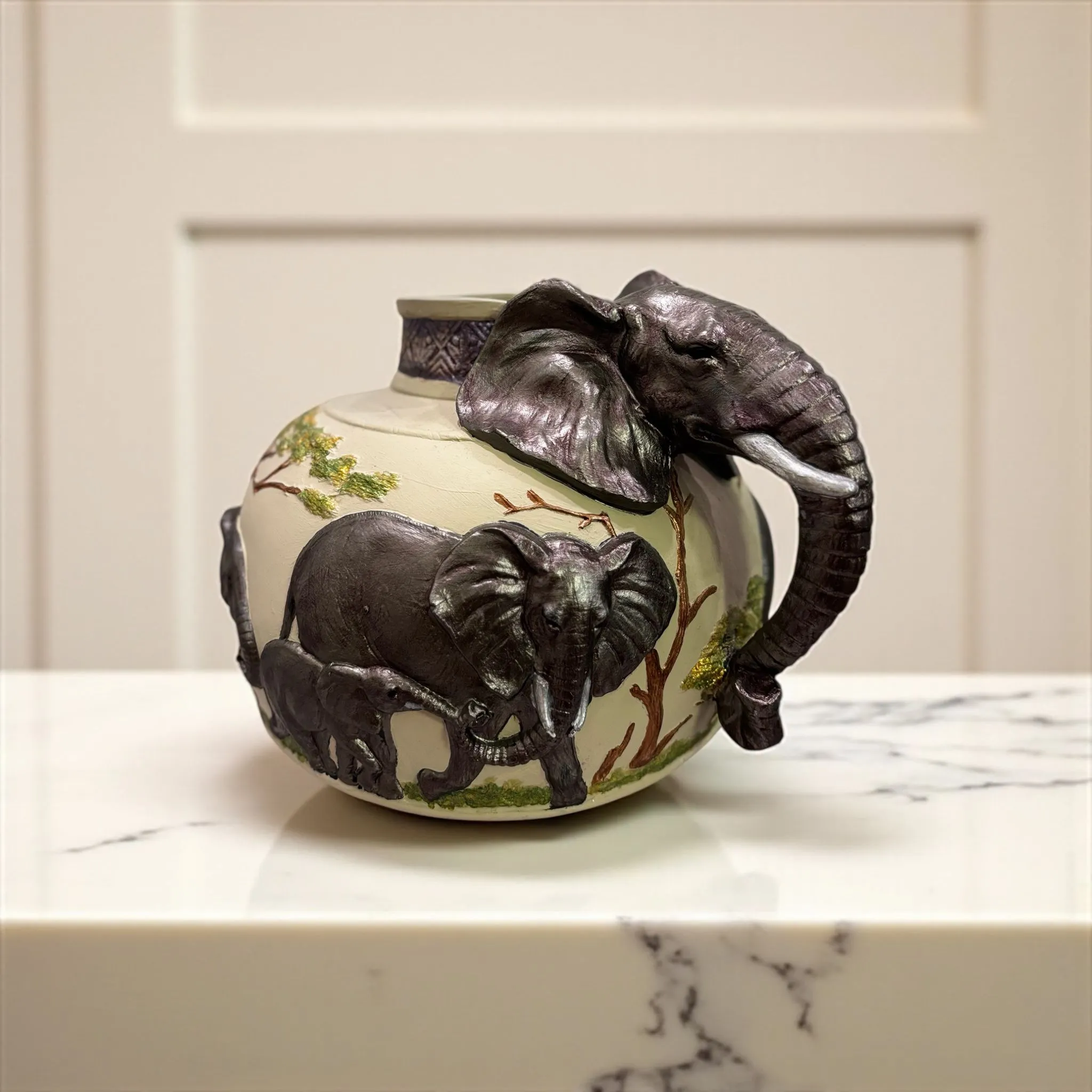 Handmade Elephant Ceramic Vase – Unique 3D Animal Themed Artistic Decor