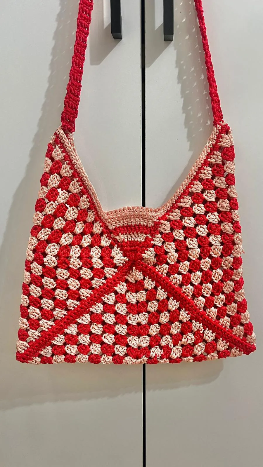 Red-Pink Granny Motif Hand Knitted Bag