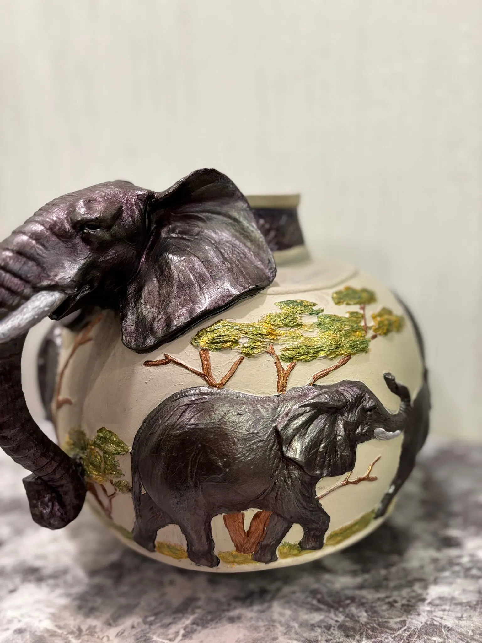 Handmade Elephant Ceramic Vase – Unique 3D Animal Themed Artistic Decor