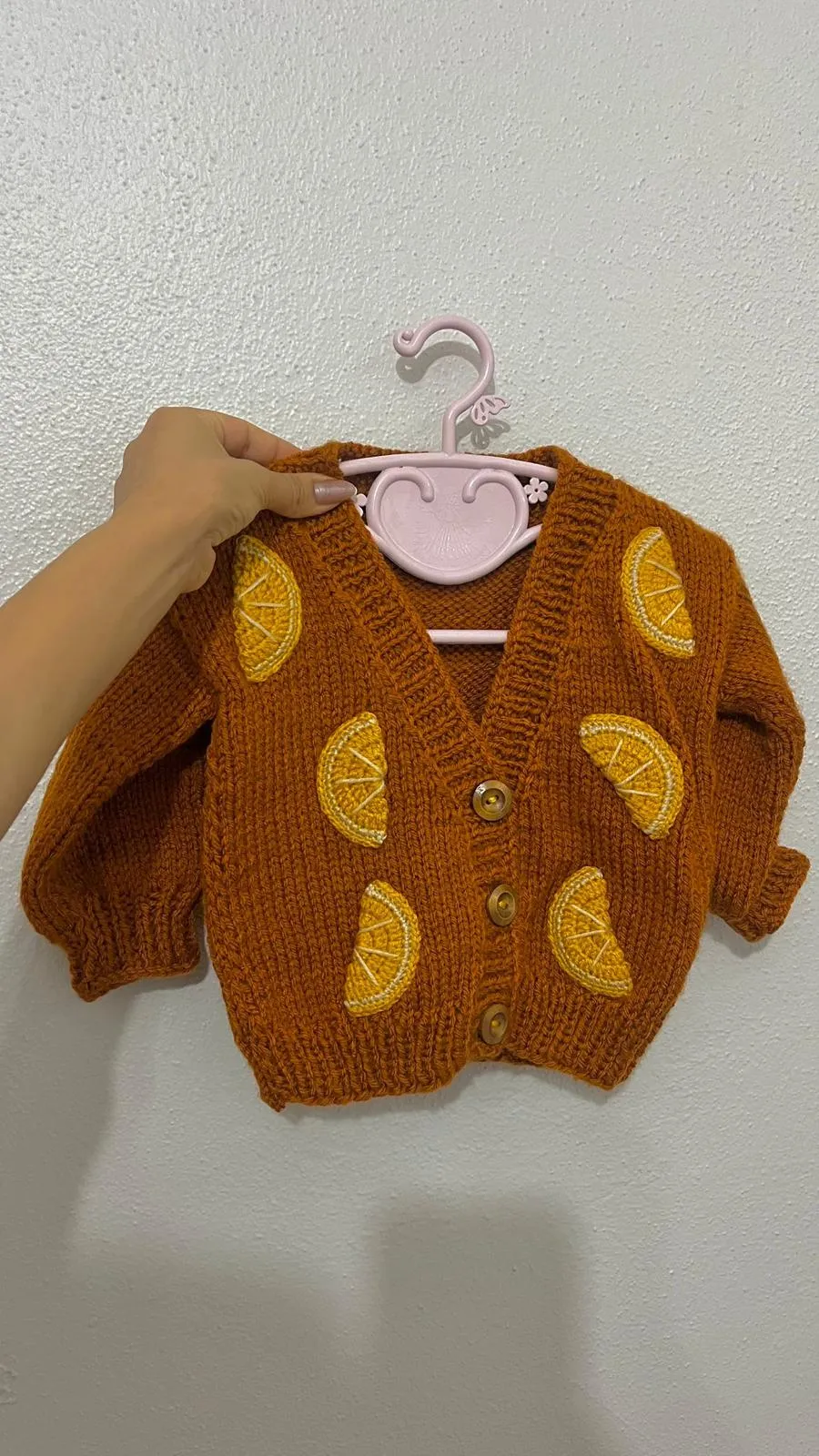 Portakal Dilim Desenli El Örgüsü Bebek Hırkası