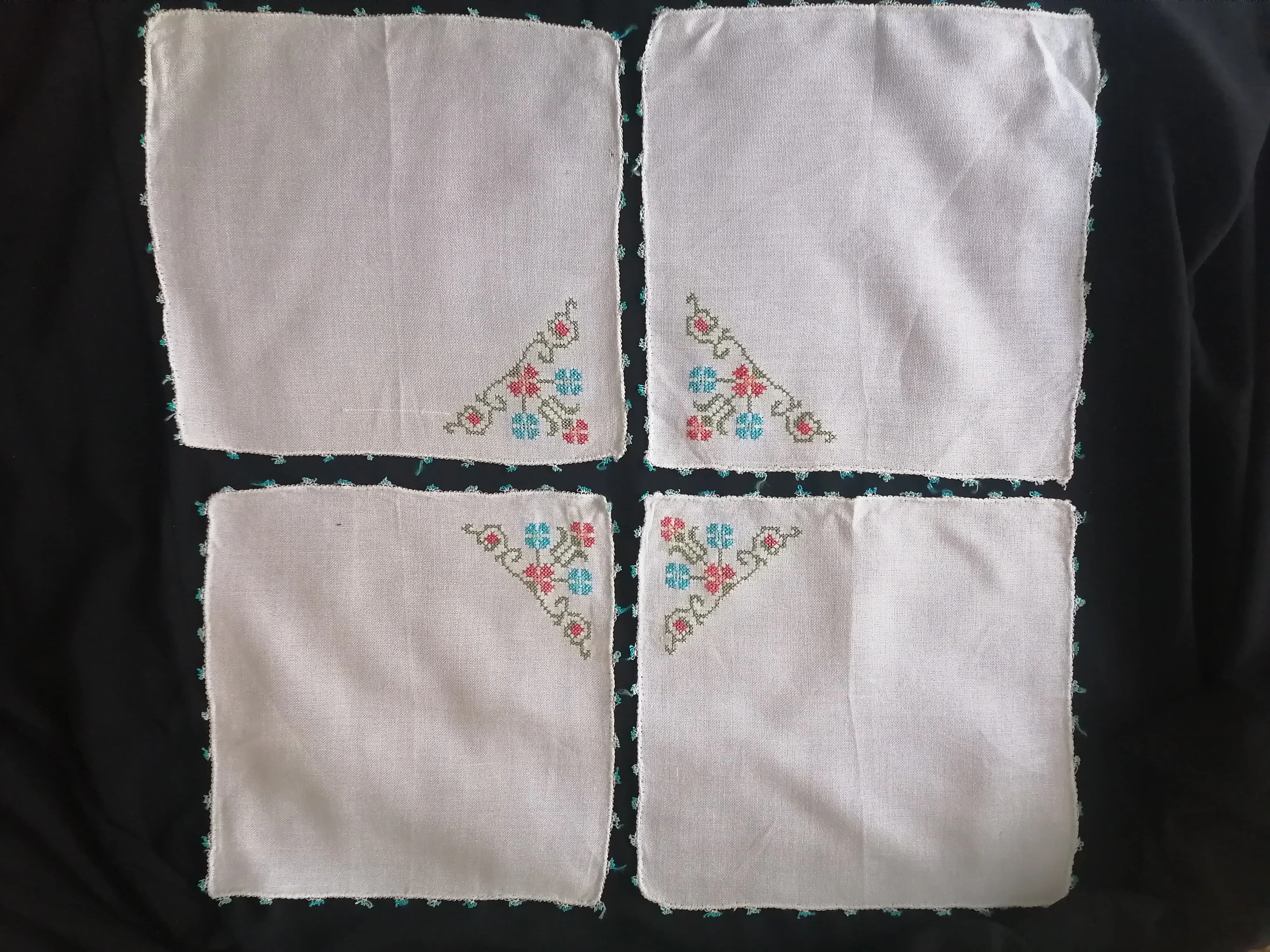 Colorful Flower Embroidered Four-Piece Coffee Table Cloth Set