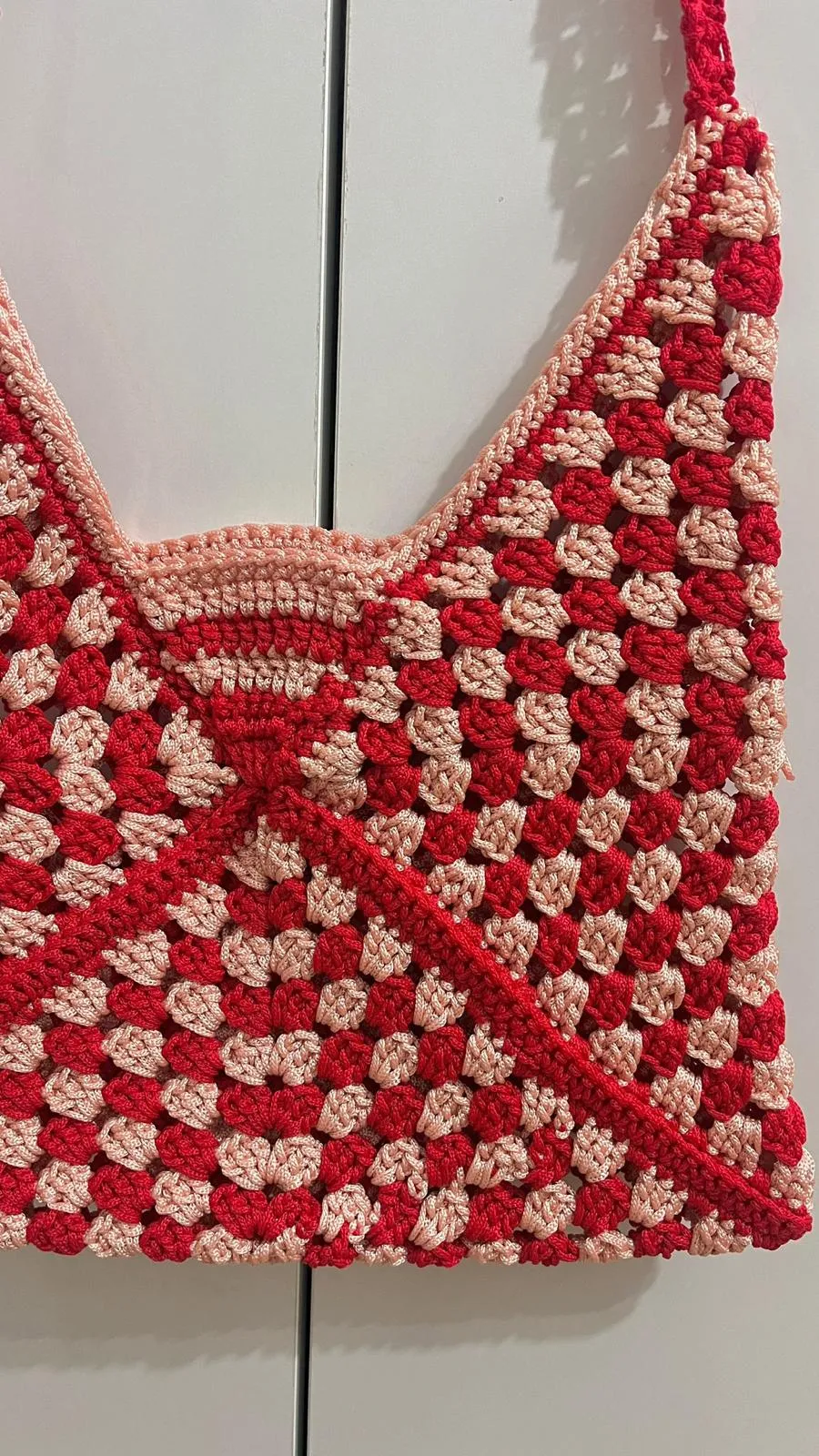 Red-Pink Granny Motif Hand Knitted Bag