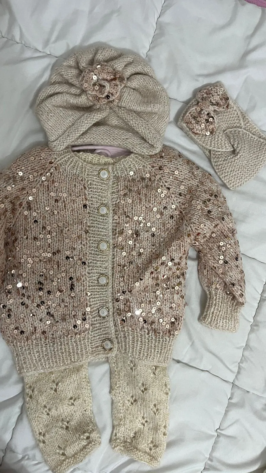 Sequined Hand Knitted 4-Piece Baby Set (1-2 Years Old)