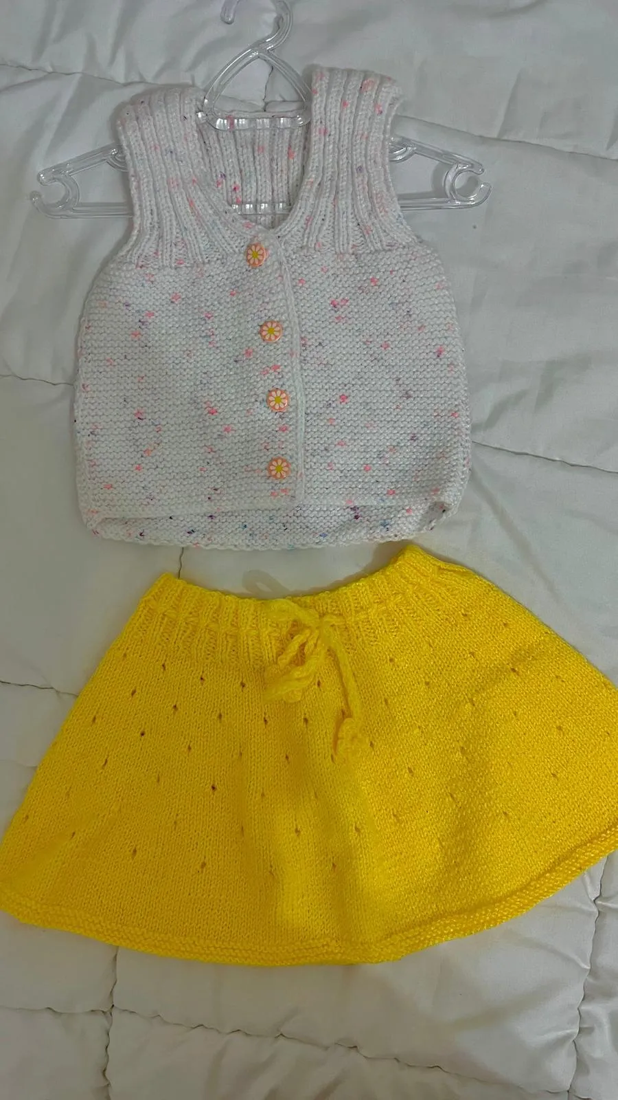 White Vest and Yellow Skirt Handmade Baby Set