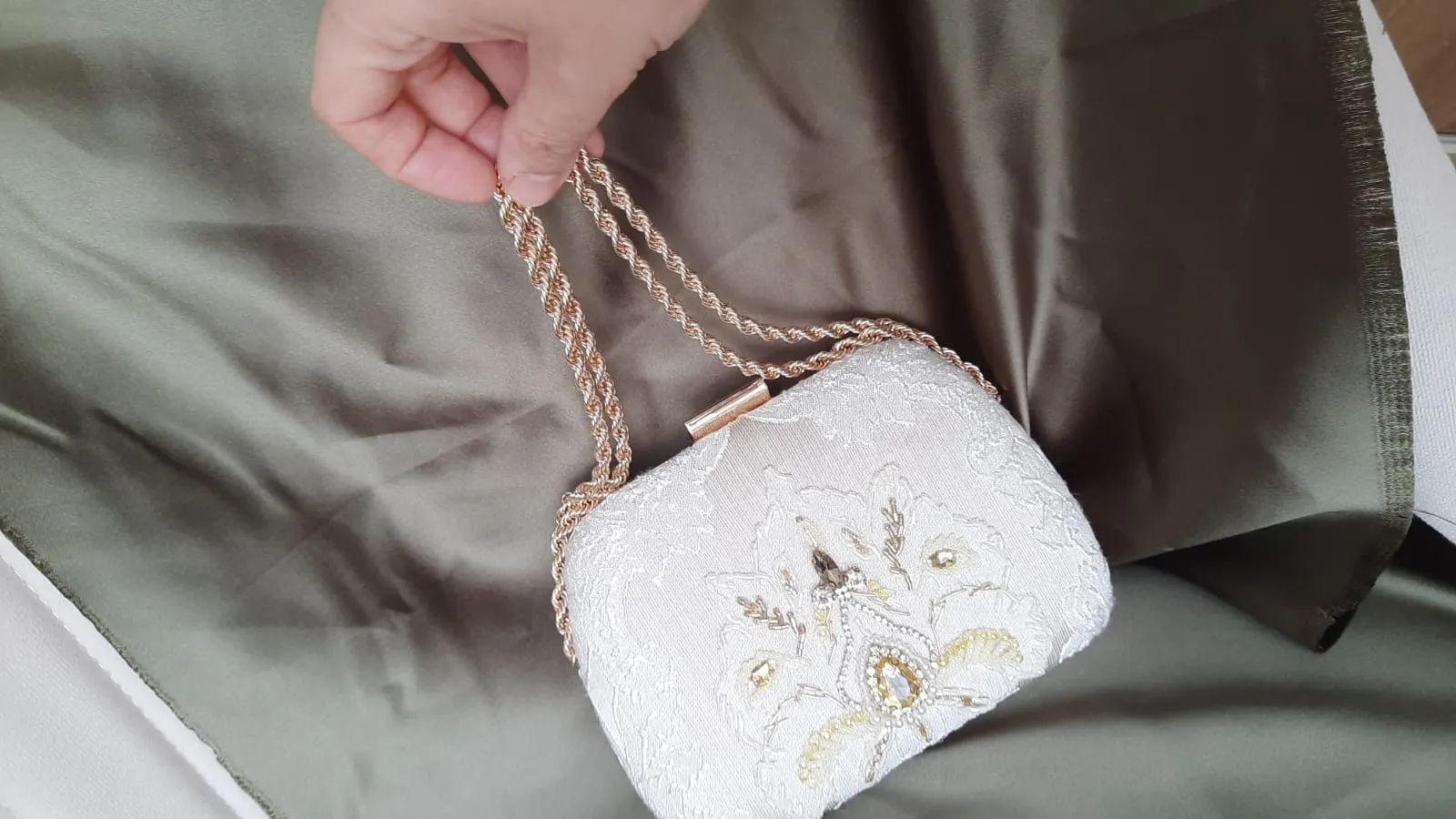 Gold Sparkle: Handmade Bag with Stone and Lace Details