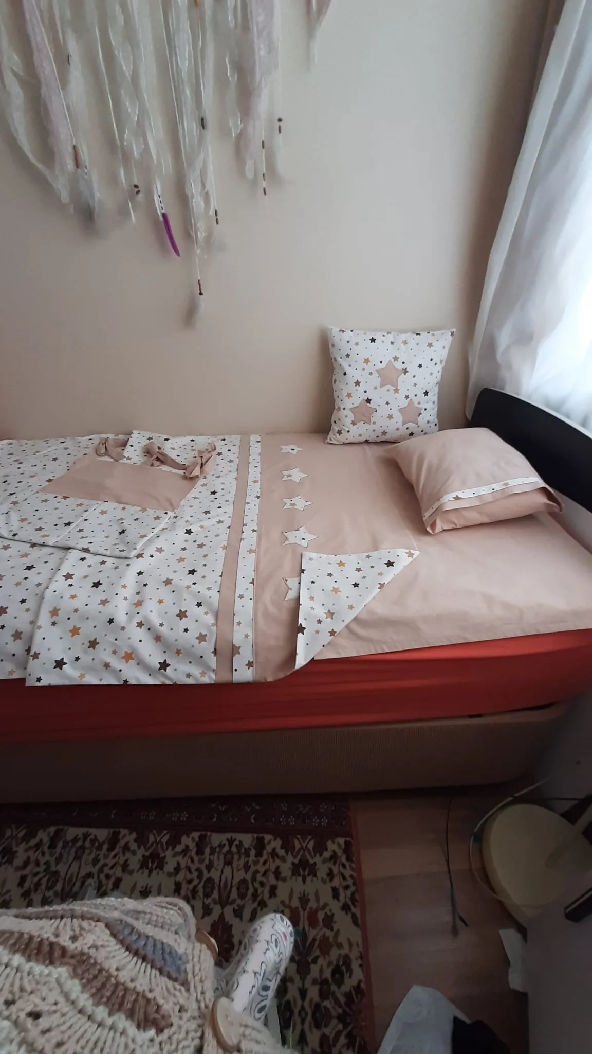 Star Patterned Beige Duvet Cover Set