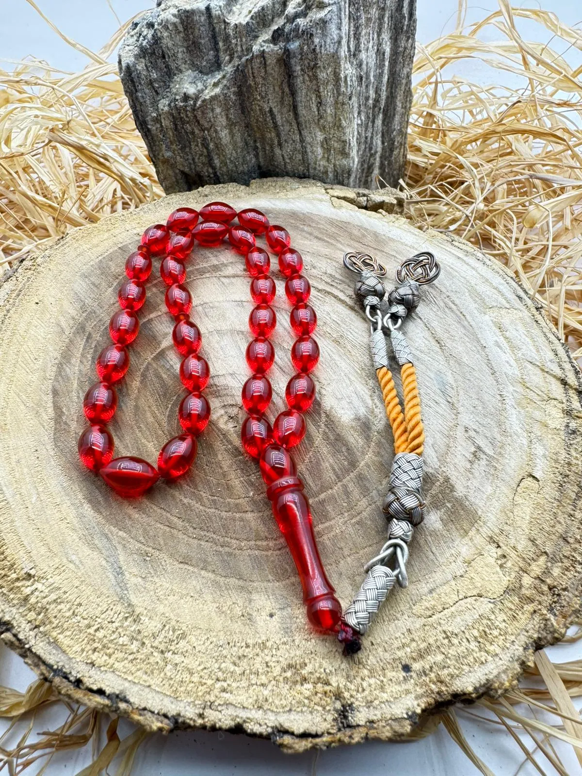 Ateş Kehribar Beyzi Kesim Kazaz Püsküllü Tesbih