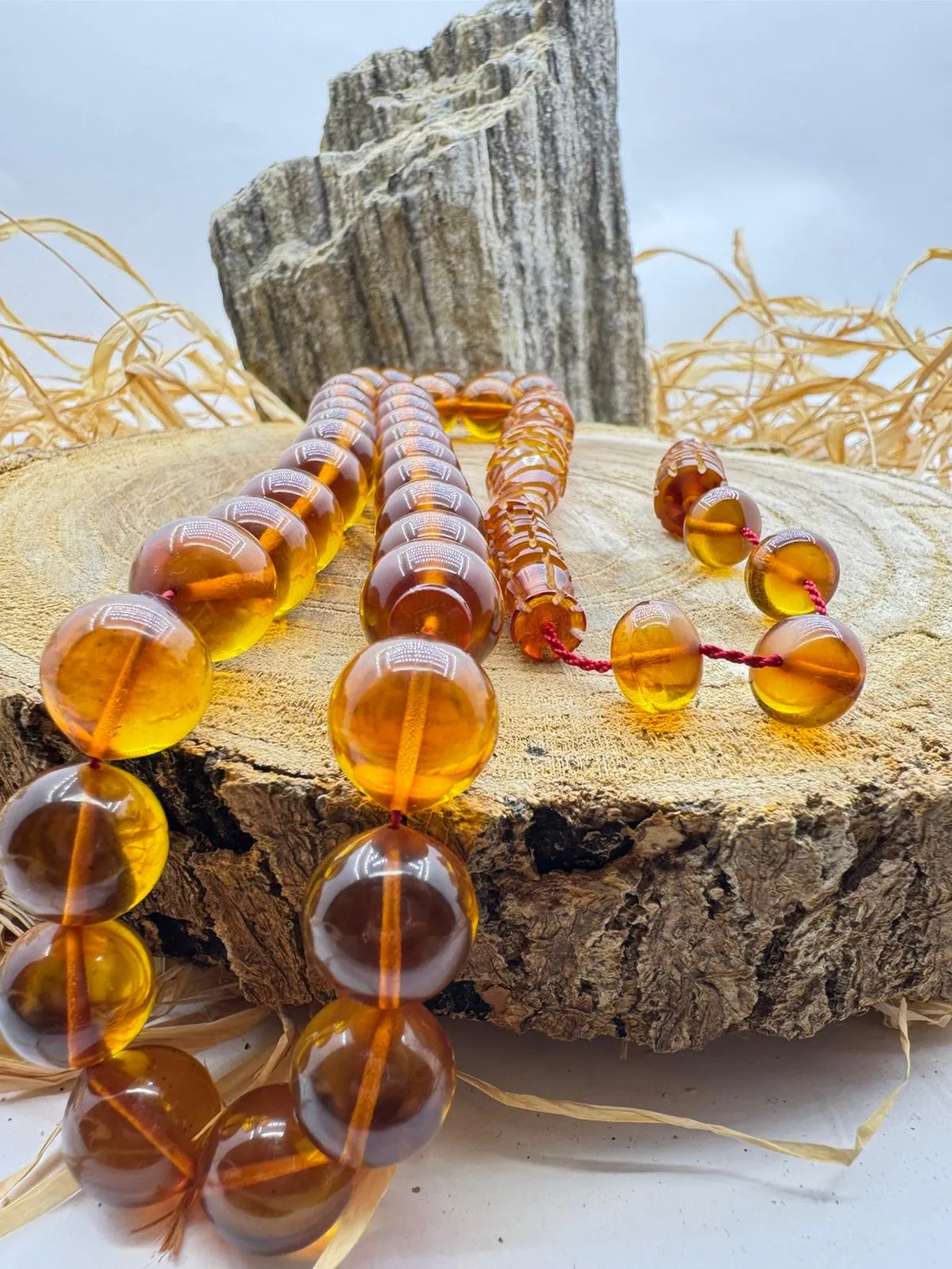 Küre Kesim Eklem İşçilikli Ateş Kehribar Tesbih