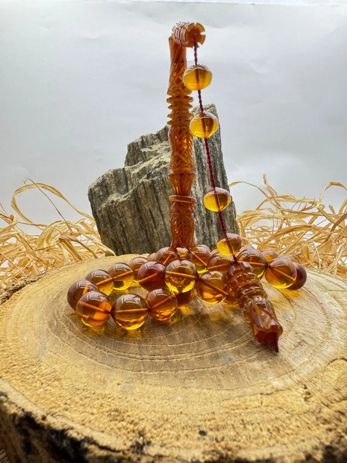 Küre Kesim Eklem İşçilikli Ateş Kehribar Tesbih