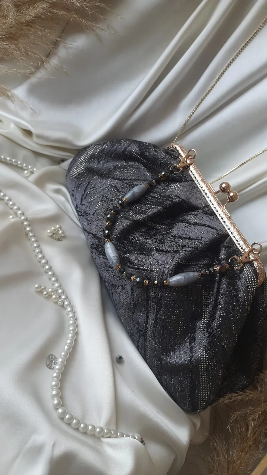 Night Sparkle: Black Woven Handmade Bag