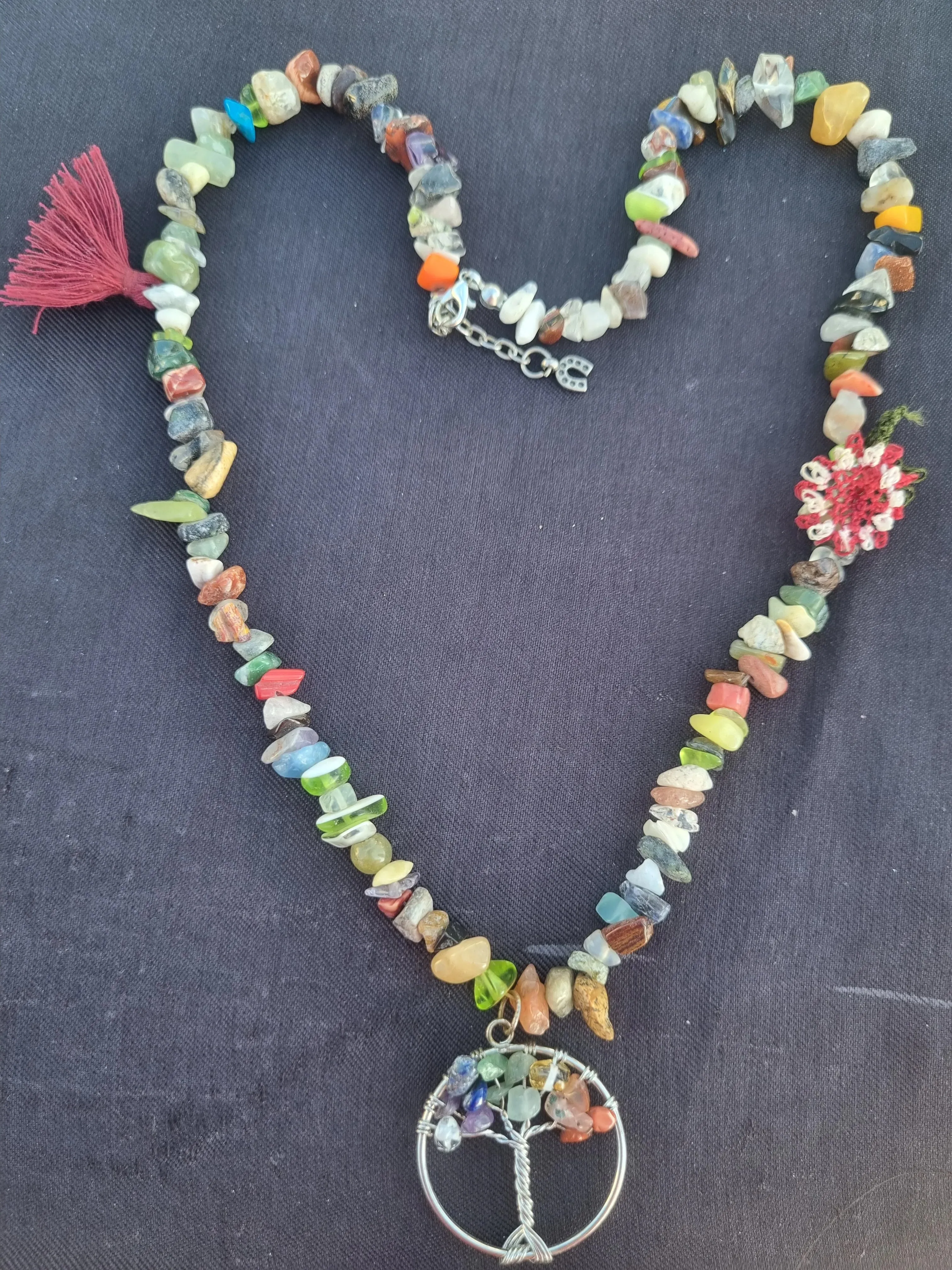 Necklace Made of Colorful Natural Stones with Special Motifs