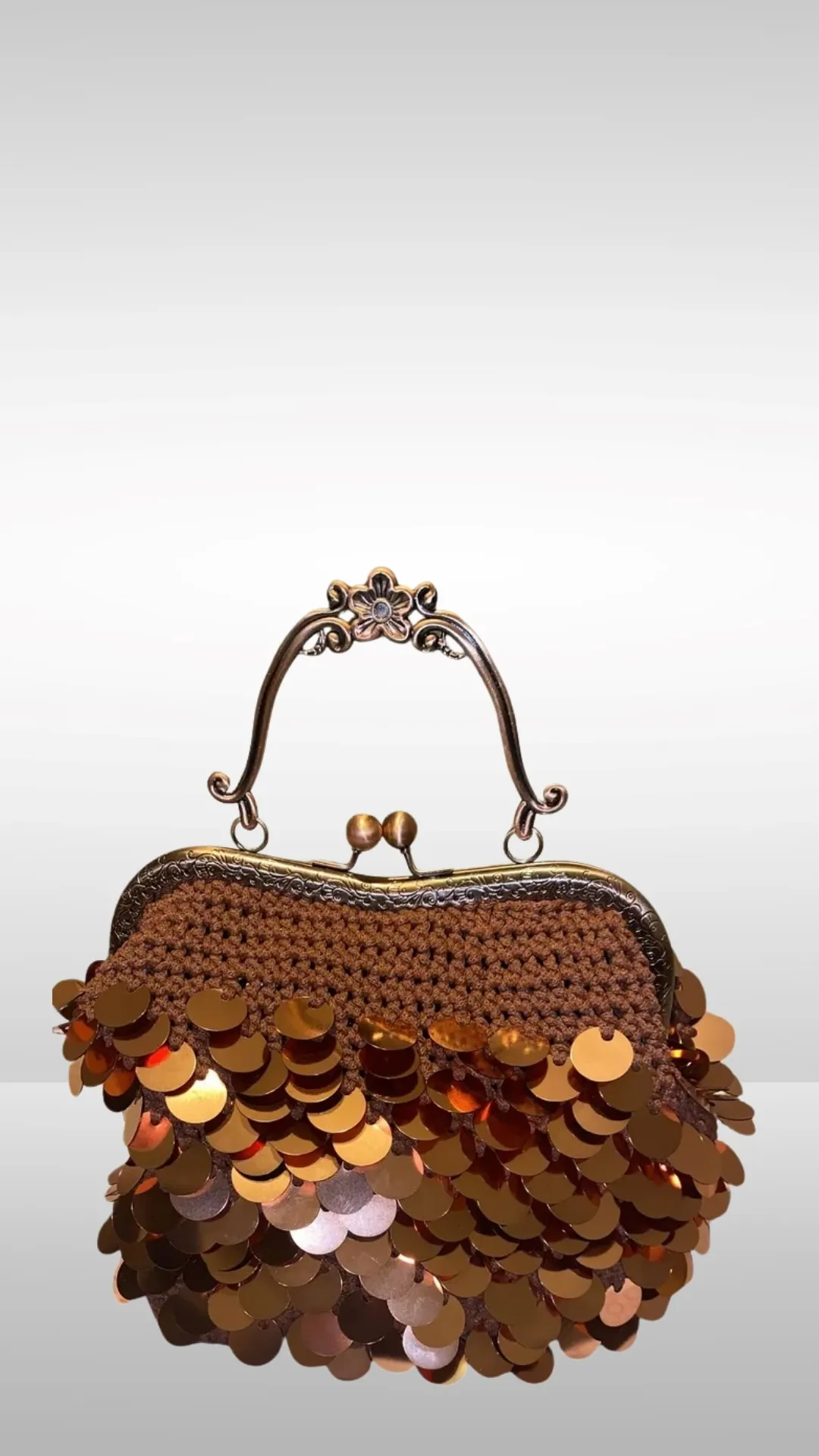 El Yapımı Özel Yapım Pullu Şık Kahverengi Çanta