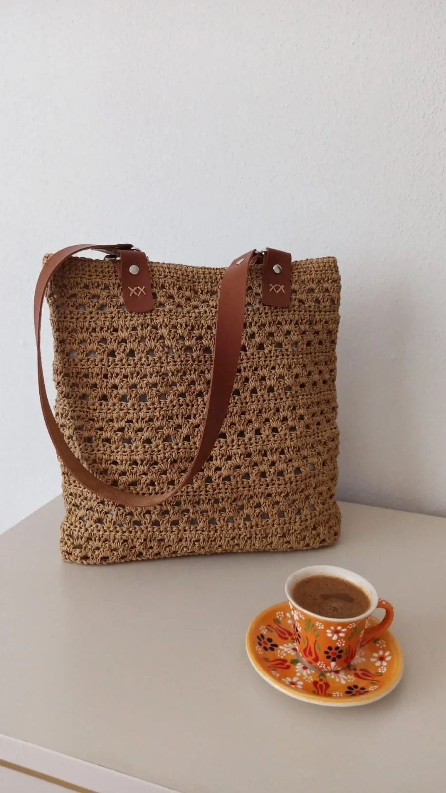 Handmade Straw Shoulder Bag – Summer Design with Leather Straps