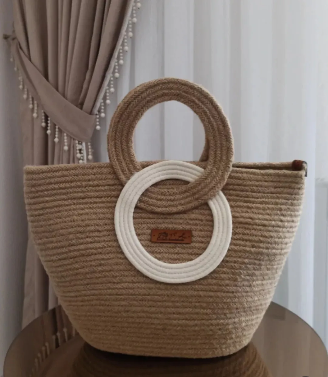Handmade Straw Rope Bag – Natural Design with Double Ring Handles