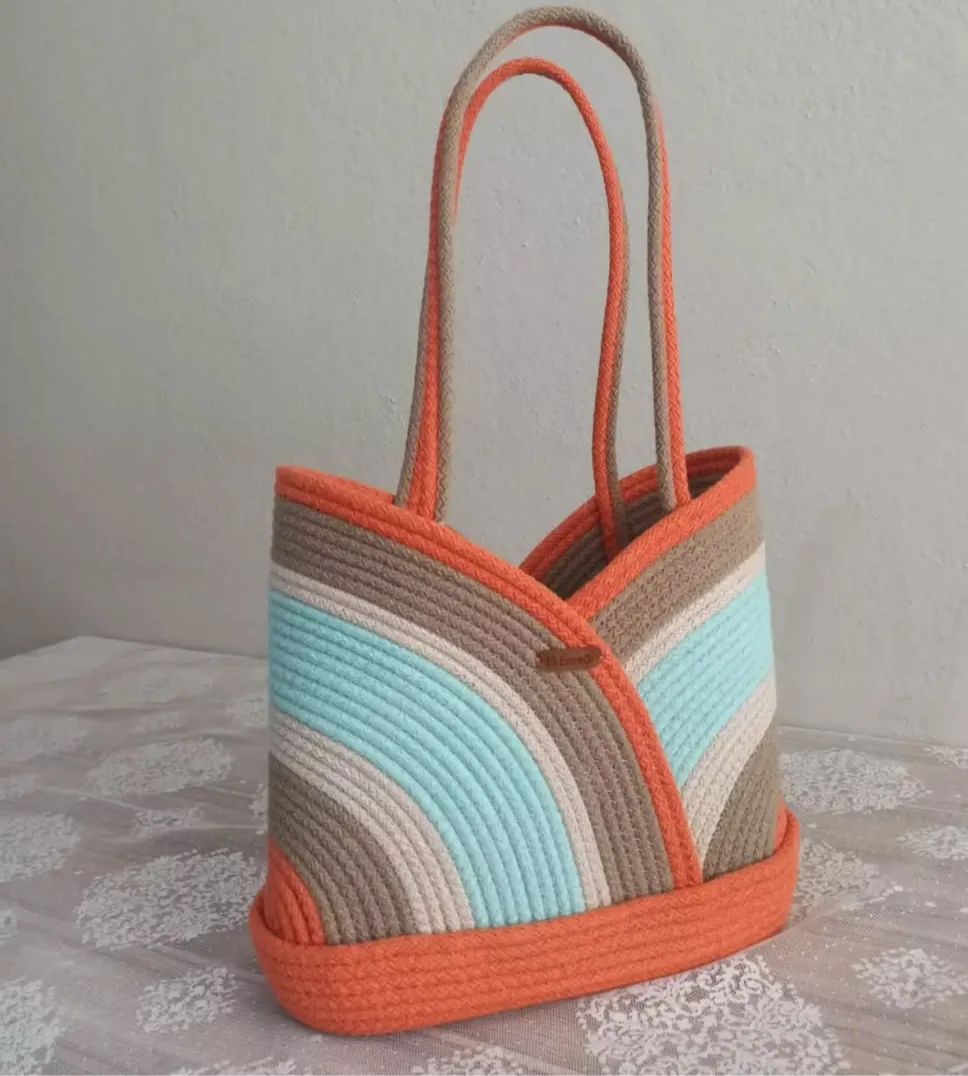 Macrame Bag – Modern Design with Orange, Aqua Green and Coffee Tones