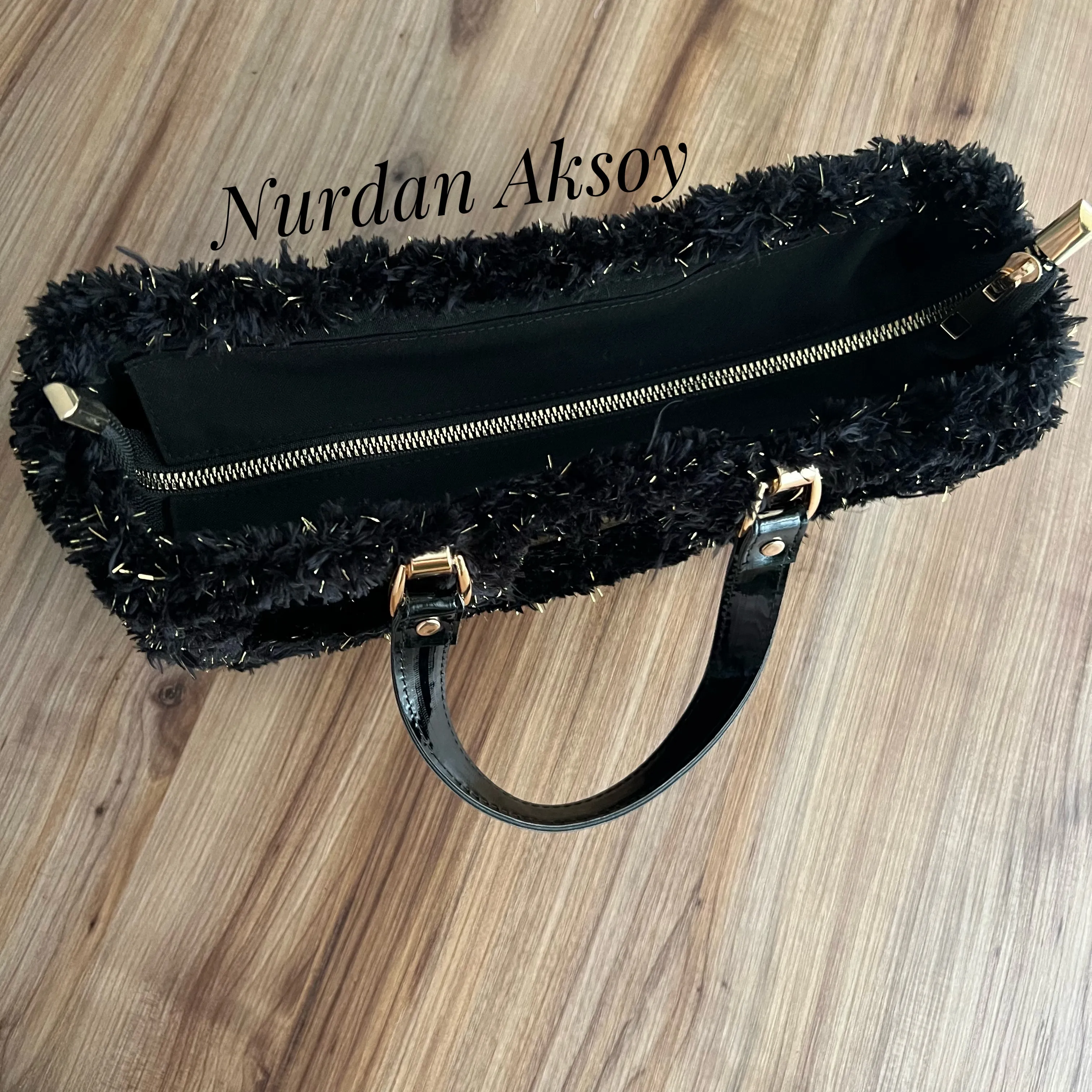 Stylish bag with handmade square leather motifs